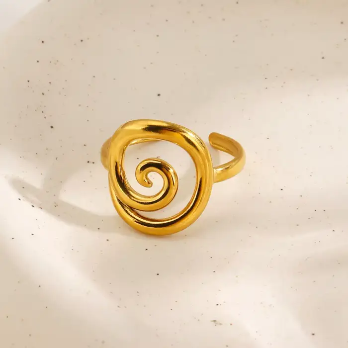 Bague en acier inoxydable ZRM avec motif tourbillon circulaire ouvert pour femmes, élégante et polyvalente pour le bureau, les banquets et plus encore