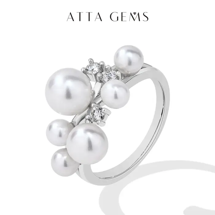 ATTAGEMS perle Moissanite bague DVVS 100% S925 argent Sterling plaqué avec or 18 carats pour les fem