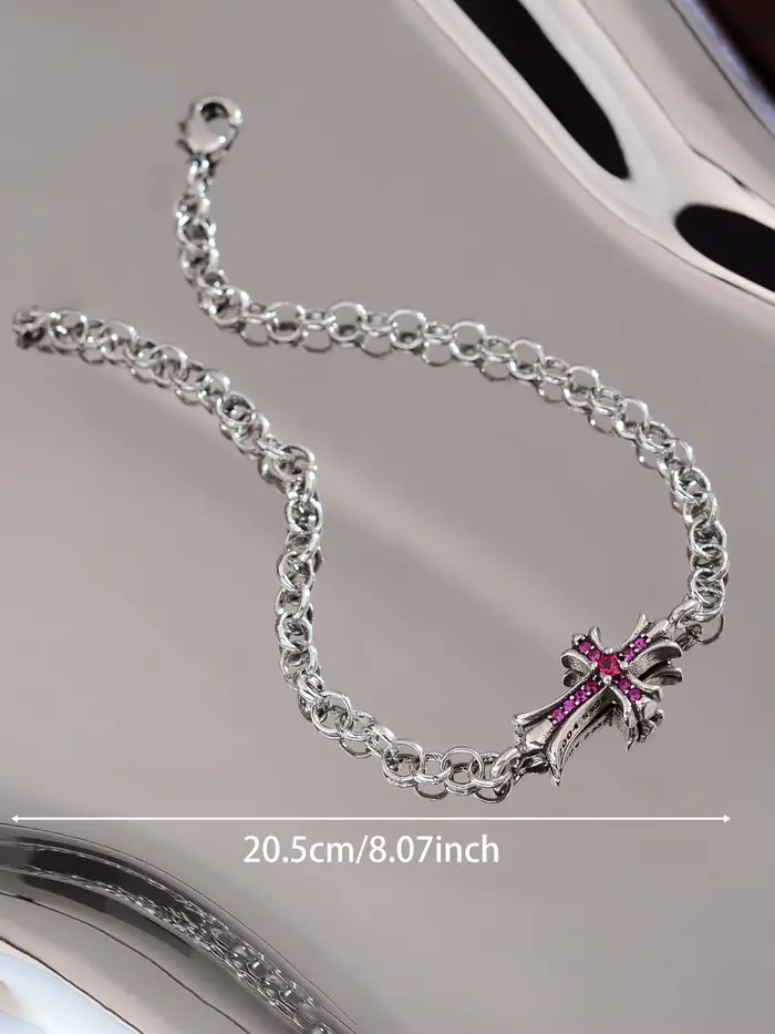 Bracelet croix serti de diamants de style rétro hip-hop pour femmes, personnalisé, tendance, de niche, simple, polyvalent, bijoux de couple à la mode