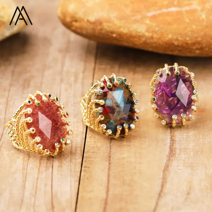 Bague de luxe vintage en pierres précieuses plaquée or 18 carats pour femme