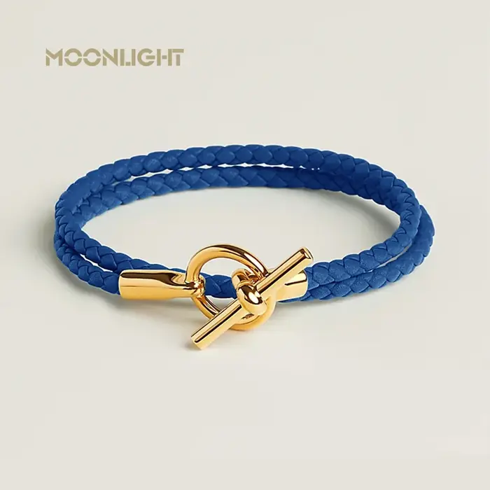 Bracelet Moonlight en cuir double couche classique pour femmes, haut de gamme, avec fermeture à bascule et 11 couleurs disponibles pour diverses occasions