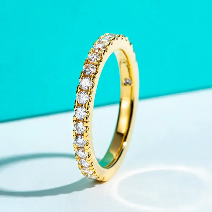 AnuJewel-Bague plaquée or 18 carats pour femme, bande de diamant Moissanite, bijoux de mariage jaune