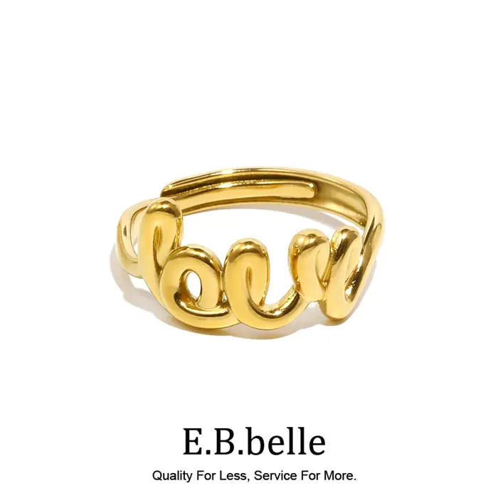 Bague plaquée or 18 carats avec mot amour en acier inoxydable 316L pour femmes occasions spéciales et partys