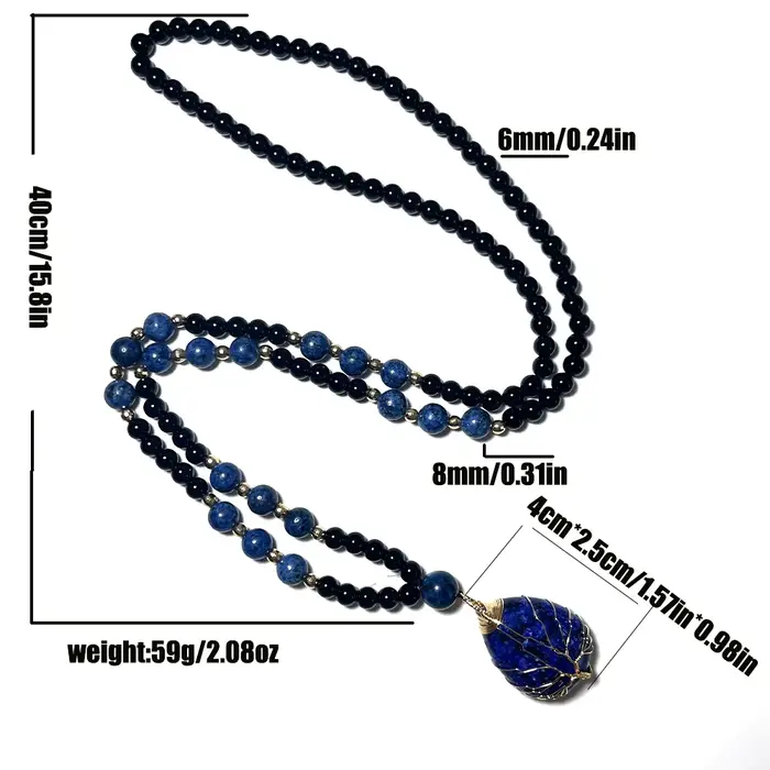 Collier de perles d'onyx noir Lapis Lazuli avec pendentif Lapis Lazuli pour hommes et femmes