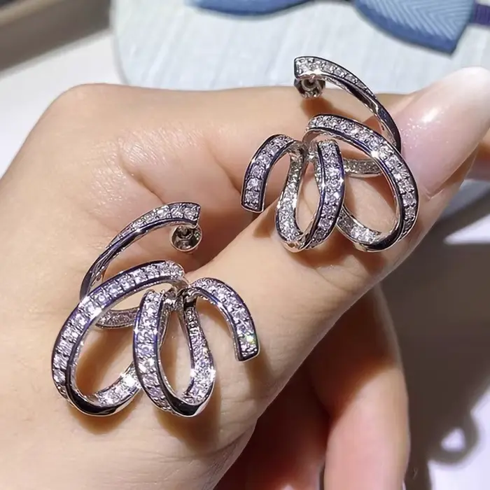 Boucles d'oreilles en forme de ruban pour femmes, bijoux de luxe en argent Sterling 925 et zircone b