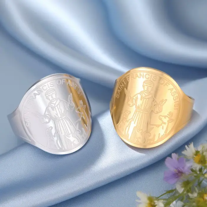Dawapara Saint François d'Assisi Bague Réglable Patron Catholique Saint Animal Advocate Cadeaux Bijoux en Acier Inoxydable