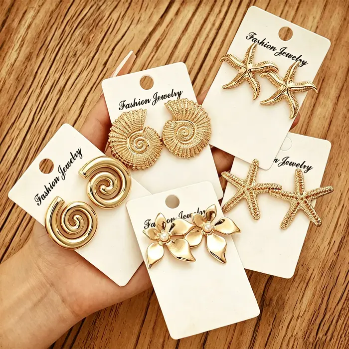 Ensemble de 5 paires de boucles d'oreilles étoile de mer tendance pour femmes, couleur or, CCB, moti