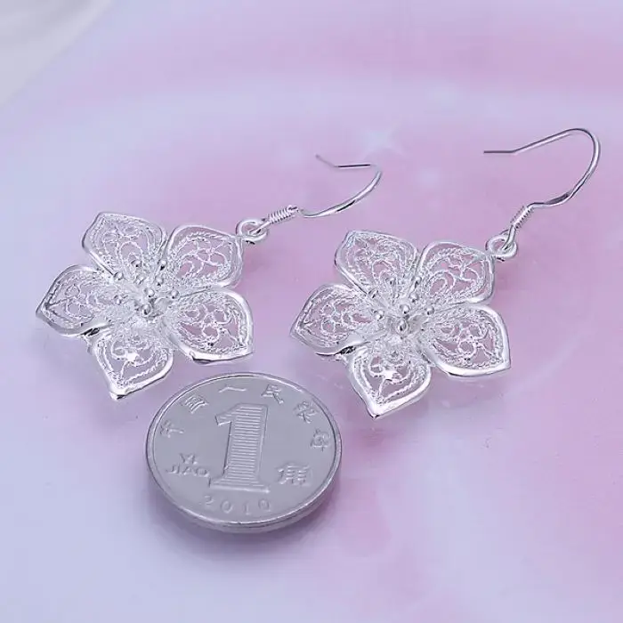Boucles d'oreilles en argent Sterling 925 fleur élégante pour femmes occasions spéciales soirées élégantes mariage anniversaire