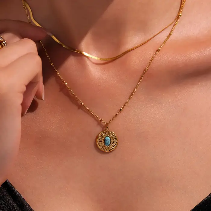 Collier Vintage en acier inoxydable plaqué or 316 de haute qualité pour femmes