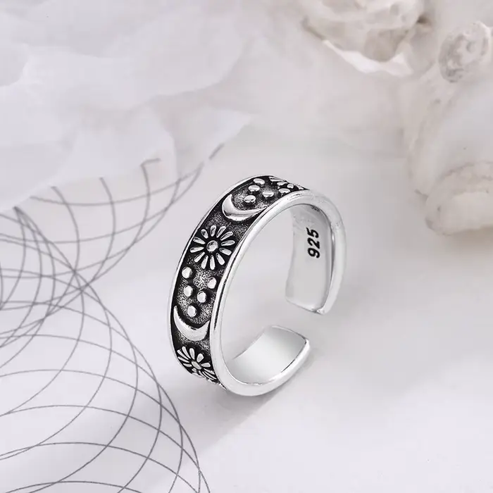 Bagues soleil lune en argent Sterling 925 pour femmes, bijoux de luxe de fiançailles, accessoires Vi