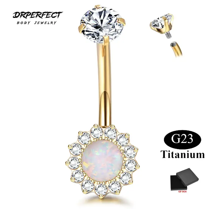 Anneau de nombril en titane G23 opale de zircone cubique plaqué or pour femmes occasions spéciales sublimer votre nombril avec élégance