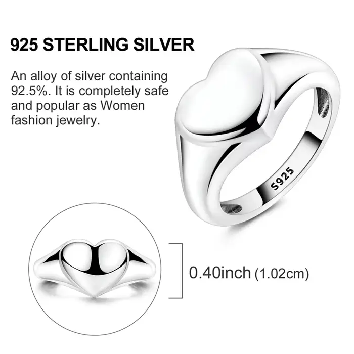 Bague originale en argent Sterling 925 avec cœur scintillant pour femmes et filles