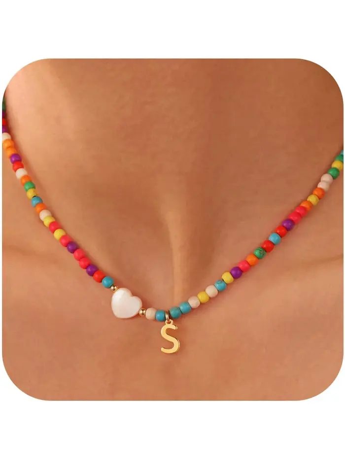 Colliers à lettres initiales perlées colorées pour filles et femmes, collier ras du cou bohème fait 