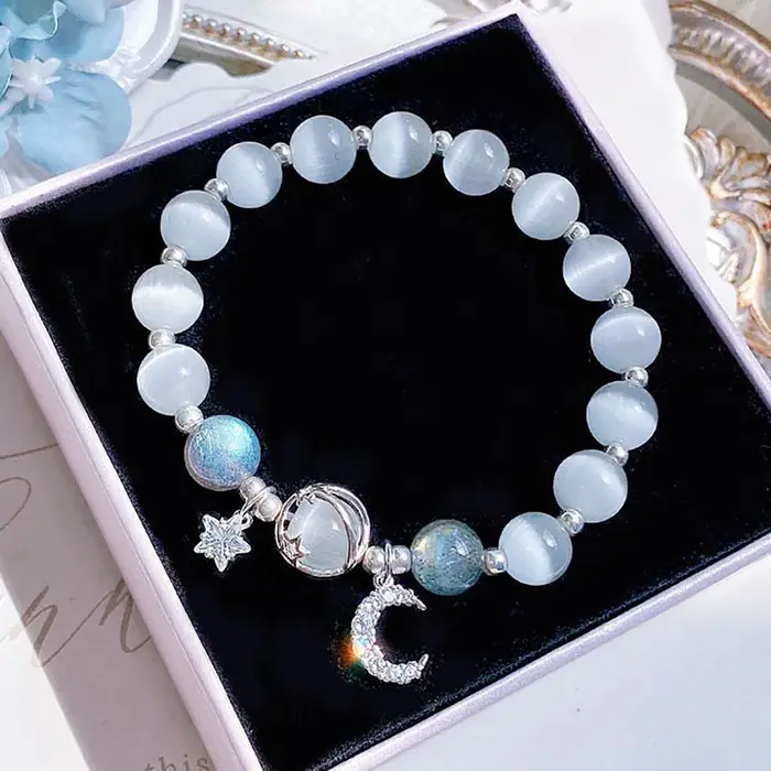 Bracelet en pierre opale de couleur bleu violet pour femmes et filles, Bracelets en cristal brillant