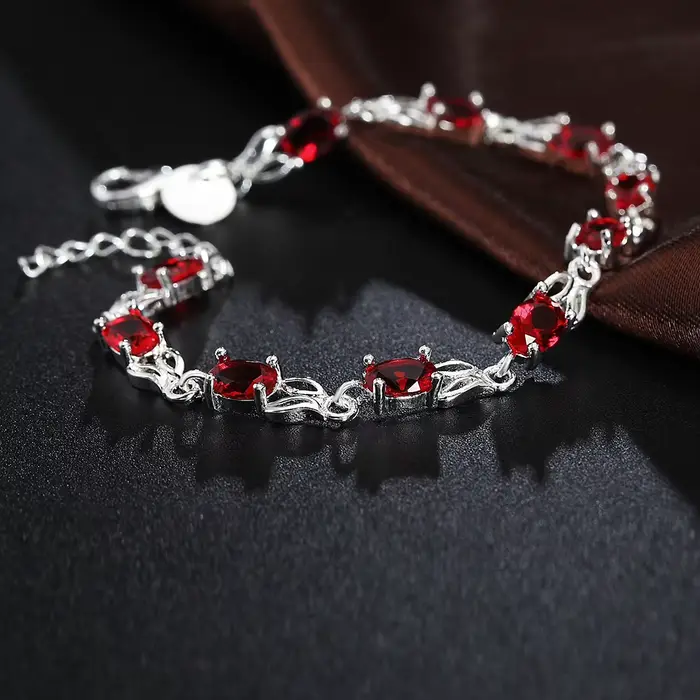 Bracelet de luxe en argent Sterling 925 avec cristaux rouges pour femmes