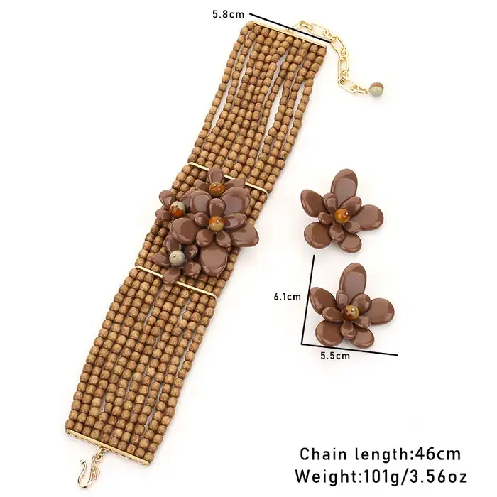Déclaration Vintage perles Chocker collier et boucles d'oreilles fleurs Design femmes à la mode bijoux de fête de mariage