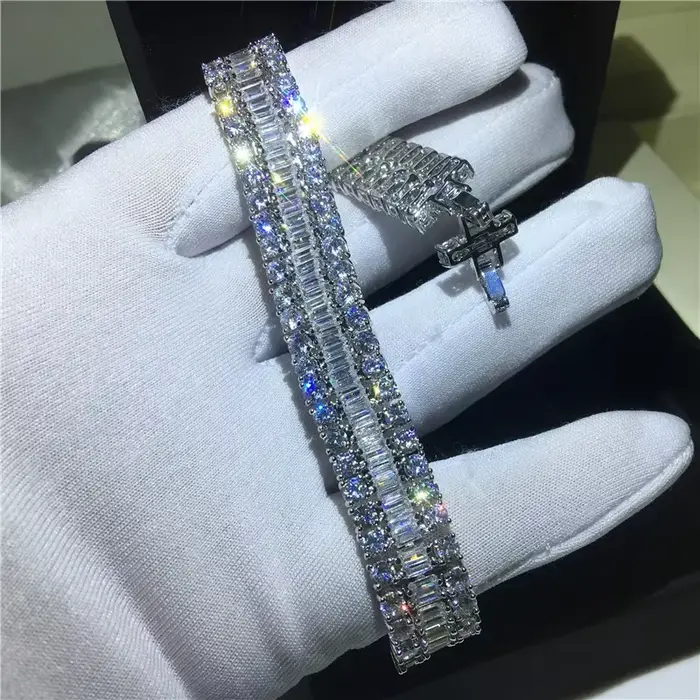 Bracelet de Tennis fait à la main pour amoureux, diamant de laboratoire rempli d'or blanc, Bracelets