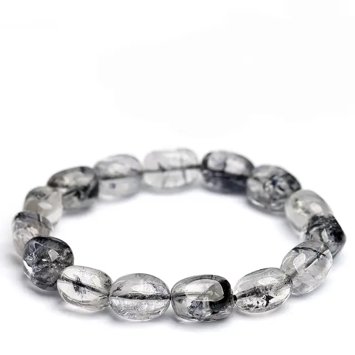 Bracelet en Diamant Herkimer Naturel pour Femme, Quartz Herkimer Noir Éclatant, Jonc Perlé Irrégulie