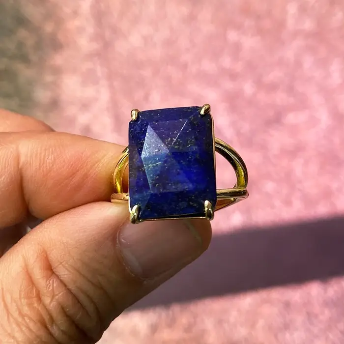 Bague Labradorite naturelle tendance, or jaune 18 carats, grande pierre OCT14 x 18mm, pour femmes, f