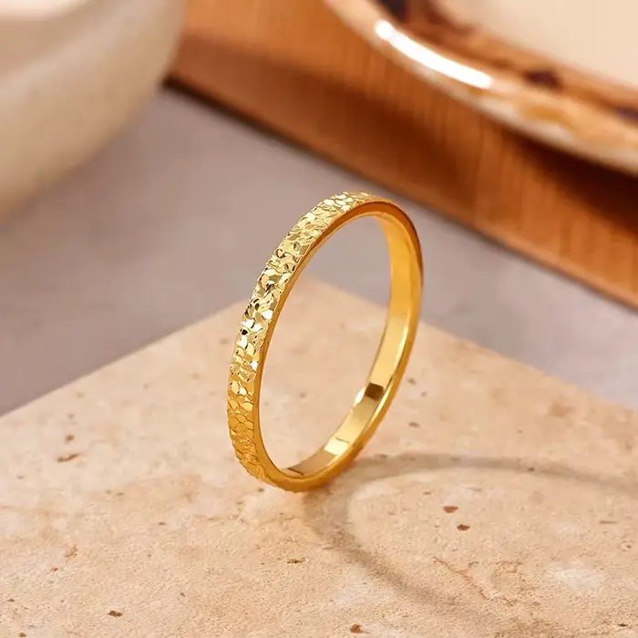 Bagues rondes unies texturées tendance pour femmes, plaquées or 18 carats, bijoux minimalistes esthétiques pour mariage, cadeaux