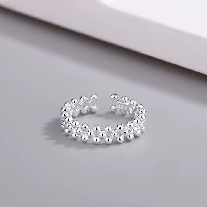 Boule bicouche en argent sterling 925 ​ Anneaux ouverts pour femmes, accessoires de bijoux de luxe d