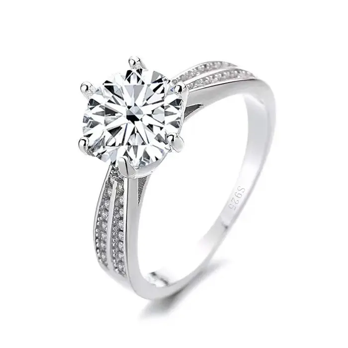BagueRingen 1ct rond plaqué or blanc 18K 100% 925 argent Moissanite bague diamant Test réussi bijoux