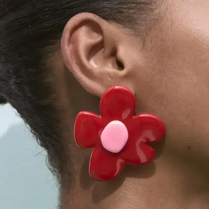 Boucles d'oreilles en acrylique rouge à grande fleur pour femmes et filles
