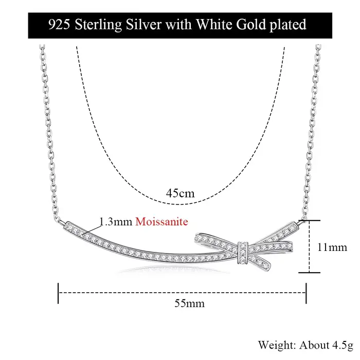 LinkerLove Moissanite nœud pendentif collier pour femmes S925 en argent Sterling diamant collier ras