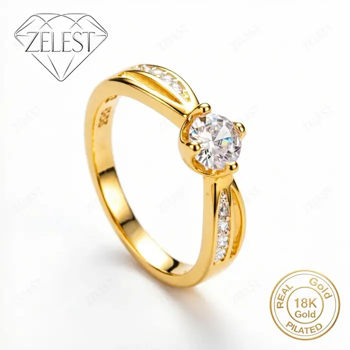 Argent 925 plaqué or 18 carats 8 #   Bague en zircon exquise, accessoires de mode pour femmes, cadea
