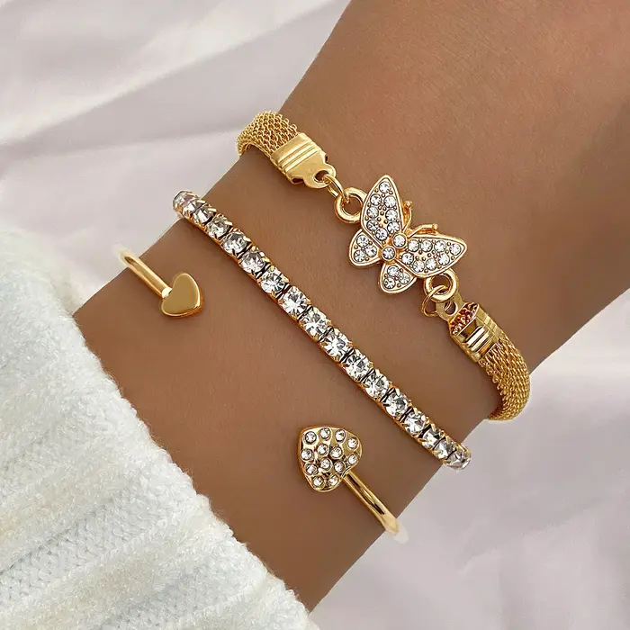 Ensemble de bracelets à manchette ouverte en forme de cœur, symbole infini de Niche, avec incrustati