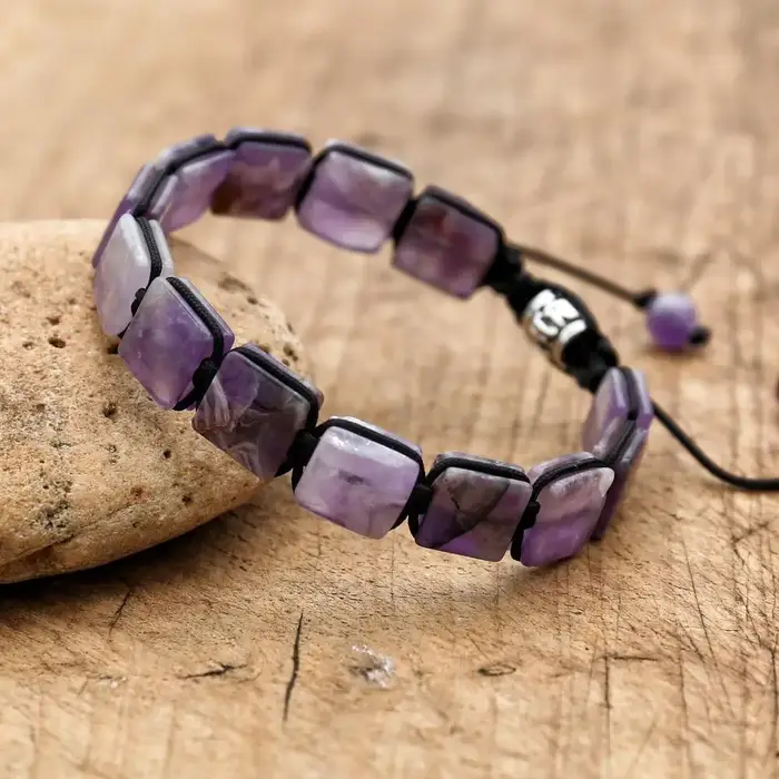 Bracelet tressé en pierre d'améthyste naturelle