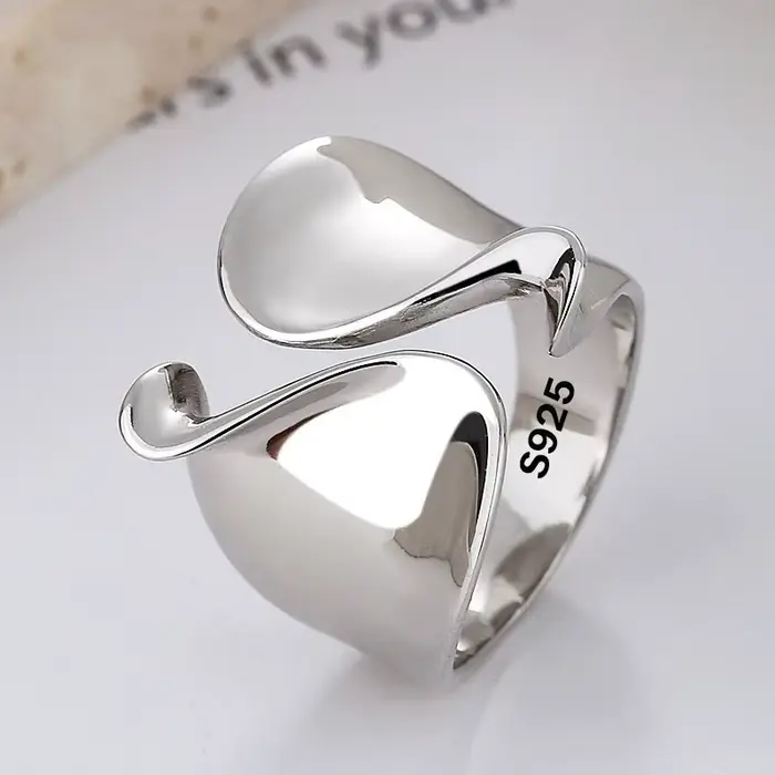 Bagues en argent Sterling 925 pour femmes, Couple minimaliste, fait à la main, grand anneau Simple, 