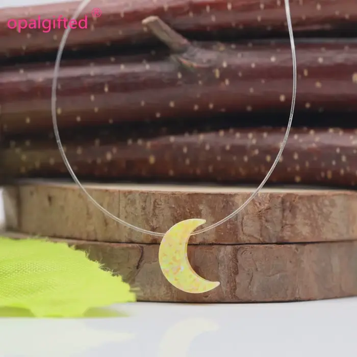 Collier avec pendentif lune en opale, extension en argent 925, chaîne transparente, Opa, pour femmes