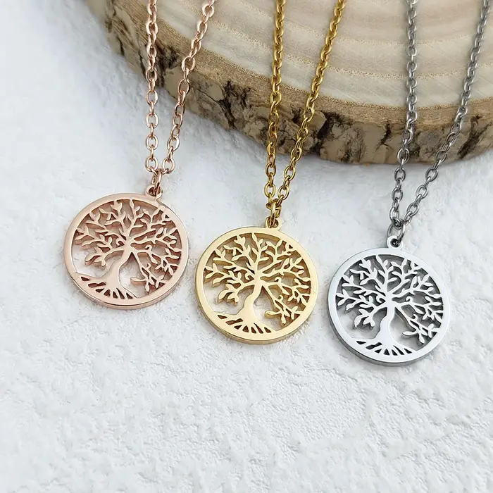 Collier en acier inoxydable plaqué or avec pendentif Arbre de Vie élégant pour femmes pour occasions spéciales