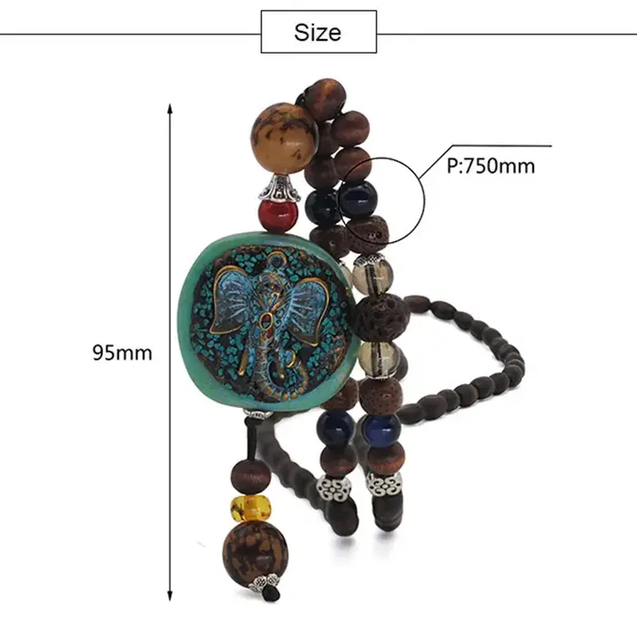 Collier Long Vintage en Perles de Bois Turquoise