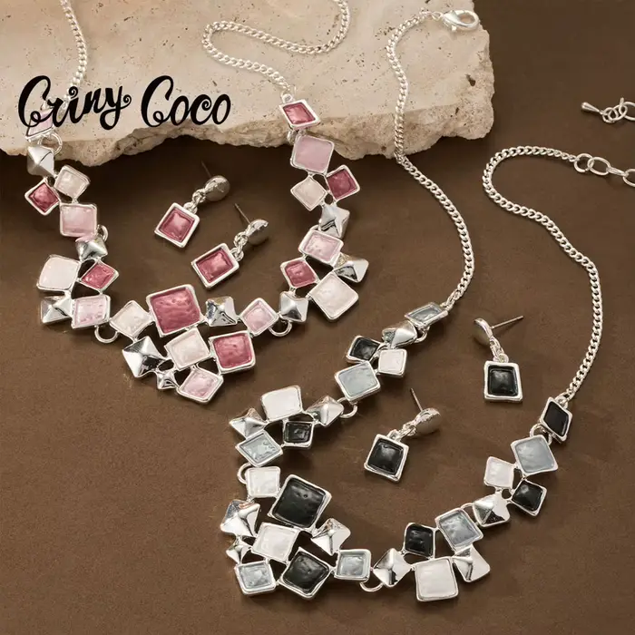 Cring Coco – ensemble de bijoux géométriques en émail fait à la main pour femmes