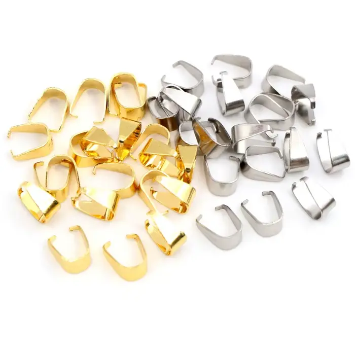 100 pièces En Acier Inoxydable Plaqué Or Pendentif Pincée Bail Fermoirs Collier Crochets Clips Connecteur Pour Les Bijoux DIY Faisant Des Résultats