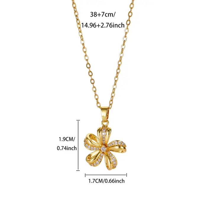 Colliers de luxe en zircon pour femmes, plaqués or 18 carats, avec pendentif superbe en forme de fle