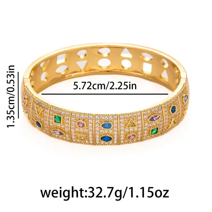 Bracelet manchette large plaqué or style Art Déco