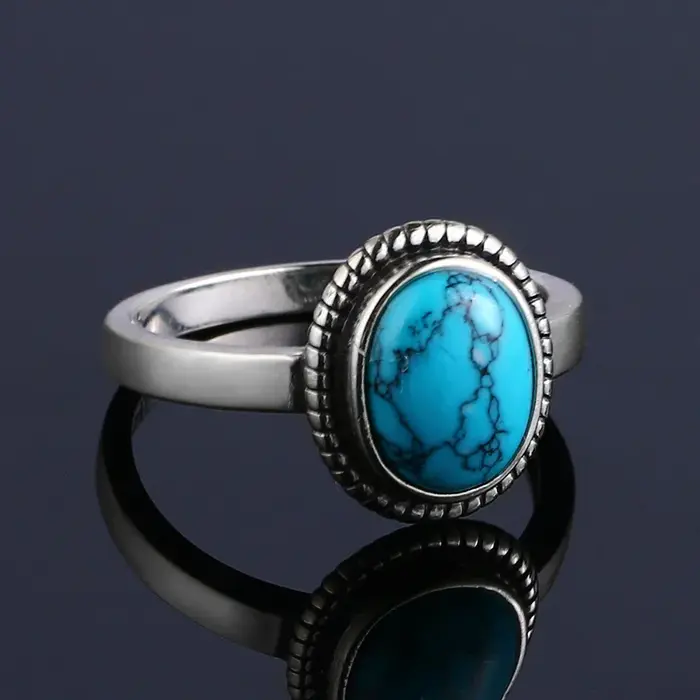 Bague en argent sterling 925 sertie de turquoise naturelle pour femmes, bijou vintage à offrir pour cérémonies, anniversaires, mariages et soirées spéciales