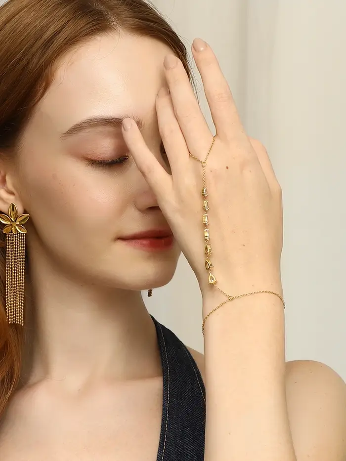 E.B.belle – Bracelet de doigt en forme de goutte d'eau brillante