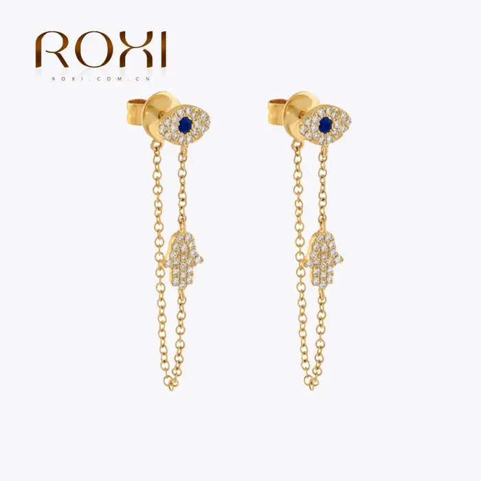 ROXI Vintage bleu pierre oeil avec main longue chaîne boucle d'oreille pour femmes