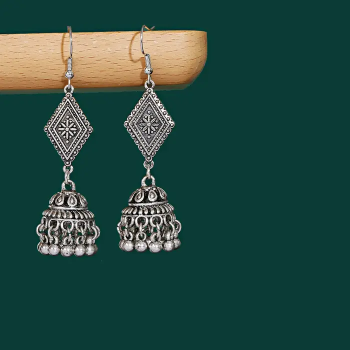 Boucles d'oreilles indiennes ethniques en argent pour femmes, bijoux turcs à pompon, Vintage, or, pe
