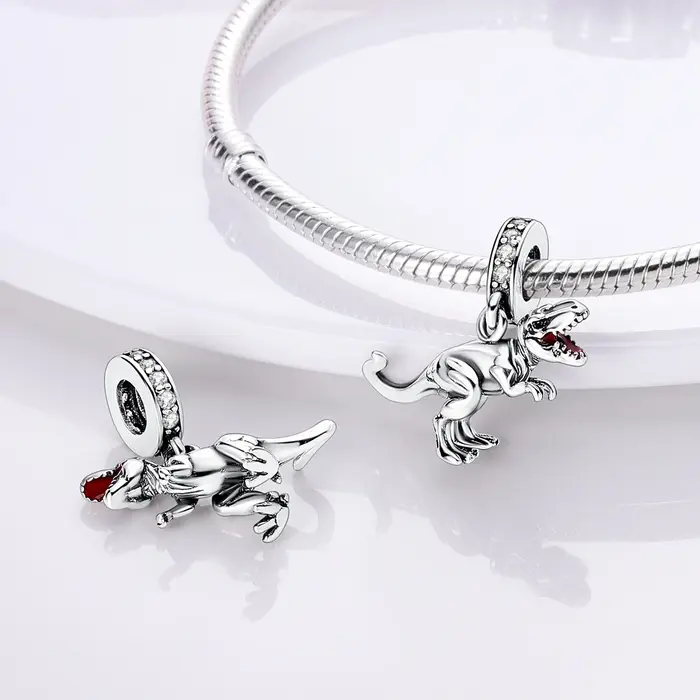 Dinosaure 925 argent balancent breloque idéal pour Bracelet pendentif bricolage pour femme bijoux de mode