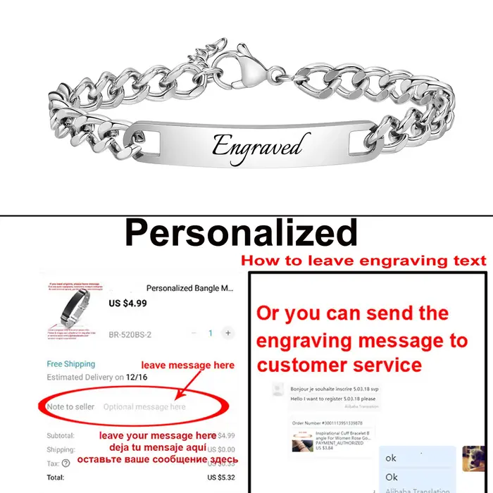 Bracelet d'identification de barre personnalisé pour hommes et femmes