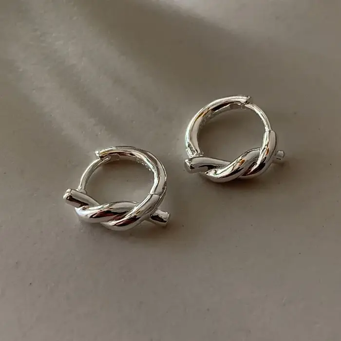 Boucles d'oreilles circulaires en argent Sterling S925 pour femmes, boucle d'oreille à nœud, bijoux 