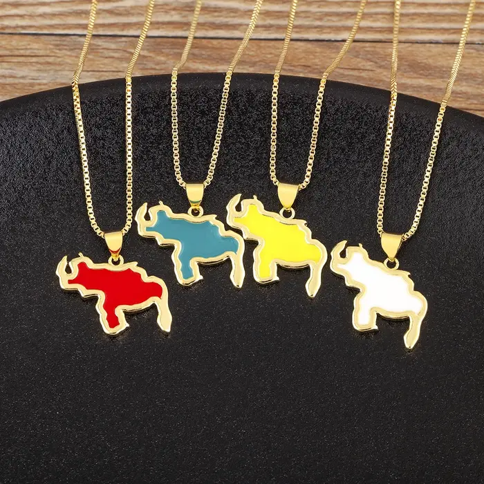 Nidin haute qualité Venezuela carte pendentif collier charme cou bijoux pour femmes hommes mode mignon chaîne 4 couleurs tour de cou cadeau