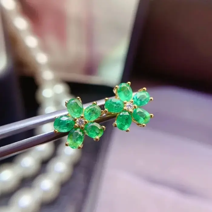 Boucles d'oreilles Design fleur émeraude naturelle 3x4mm, avec certificat, breloque Fine, bijoux de 
