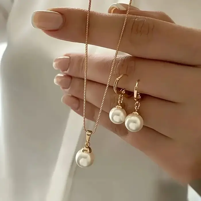 LATS 3 pièces/ensemble collier pendentif perle ronde pour les femmes exquise mode strass Double bouc