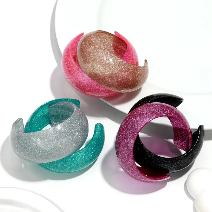 Bohomia tendance acrylique paillettes coloré rond large ouverture Bracelet pour femmes résine géométrique déclaration